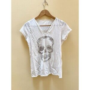 ZADIG & VOLTAIRE Tunisien Tee Top Skull Camo Crystal White T-shirt Buttons S